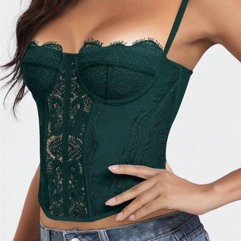 Lace Underwire Bustier Corset - Deep Green